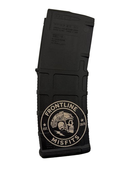 Black PMAG with 'Frontline Misfits' logo on a white background
